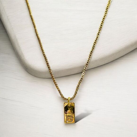 Gold-Plated Initial Bar Pendant Necklace 14k Over‎ stainless steel - Picture 3 of 16